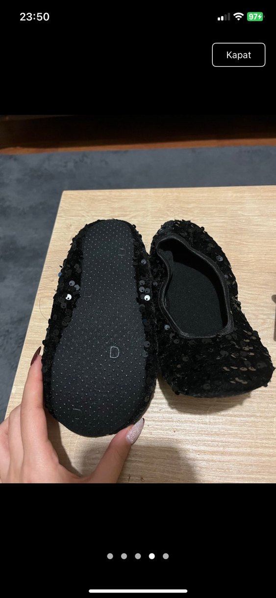 Kız Çocuk Siyah Goth Babet Ayakkabı Velcro - Görsel 2