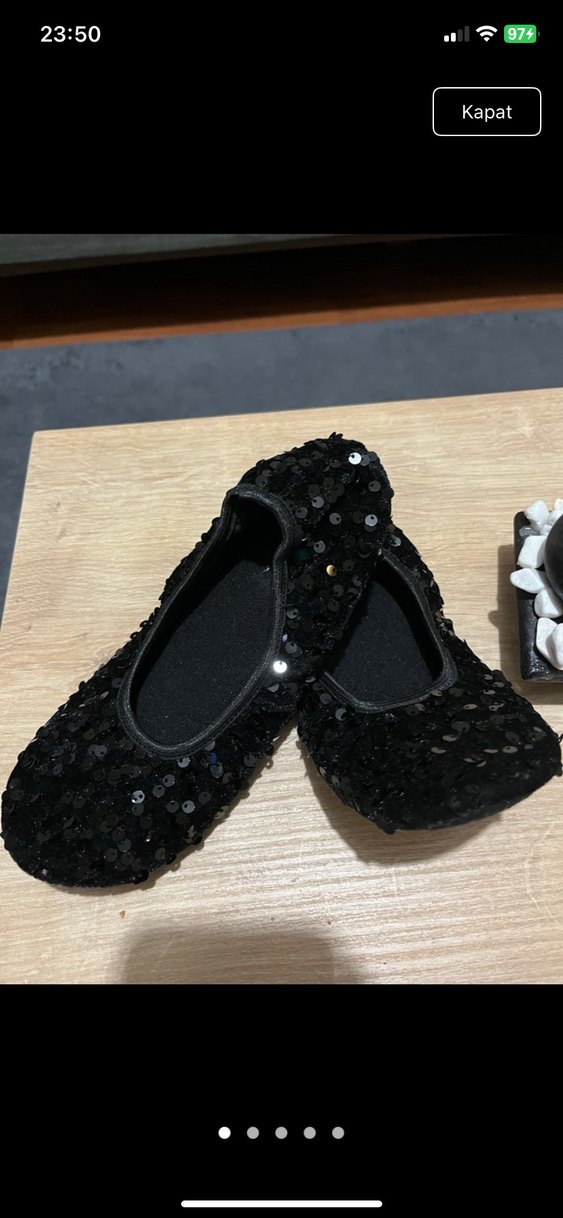 Kız Çocuk Siyah Goth Babet Ayakkabı Velcro - Görsel 5