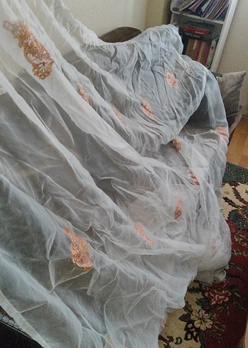 Nakışlı Bej Gri Tül Perde - Görsel 4