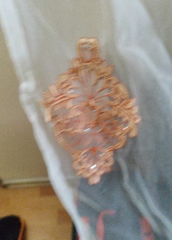 Nakışlı Bej Gri Tül Perde - Görsel 3