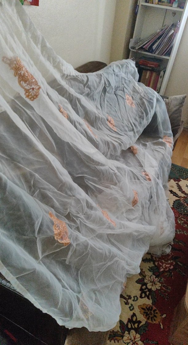 Nakışlı Bej Gri Tül Perde - Görsel 4