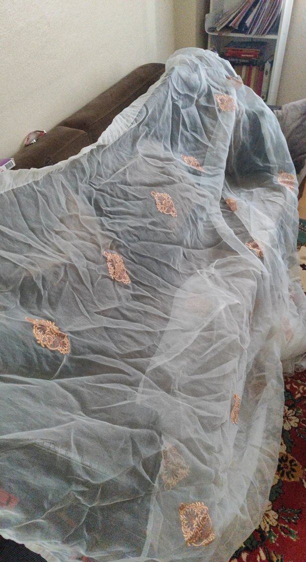 Nakışlı Bej Gri Tül Perde - Görsel 2