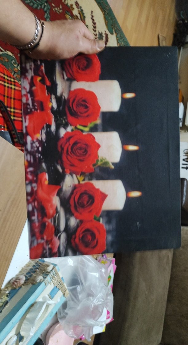 Kırmızı Güllü ve Mumlu Dekoratif Tablo - Görsel 3