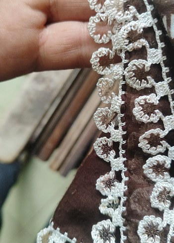 Dantel Detaylı Kahverengi Bohem Kadın Şal - Görsel 2