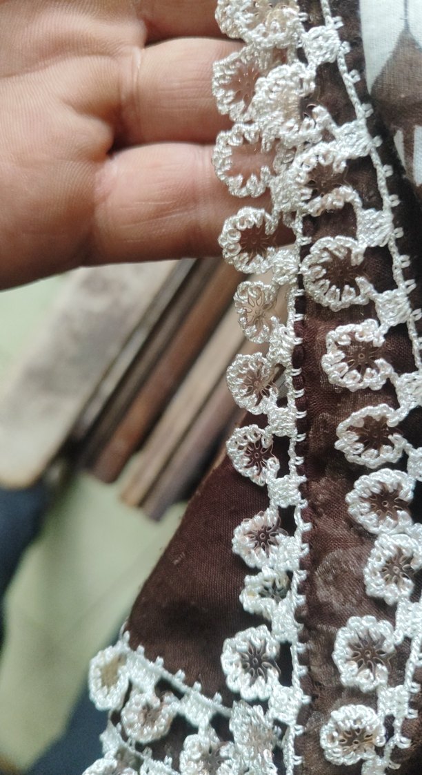 Dantel Detaylı Kahverengi Bohem Kadın Şal - Görsel 2