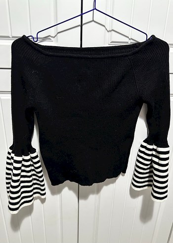 Uzun Kollu Siyah Çizgili Triko Kadın Kazak - Görsel 3