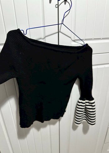 Uzun Kollu Siyah Çizgili Triko Kadın Kazak - Görsel 5