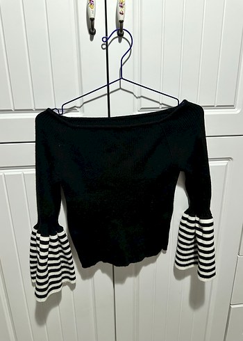 Uzun Kollu Siyah Çizgili Triko Kadın Kazak - Görsel 2