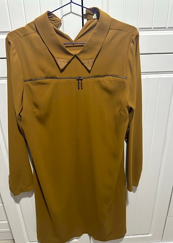 Bej Uzun Kollu Kadın Ofis Elbisesi - Görsel 3