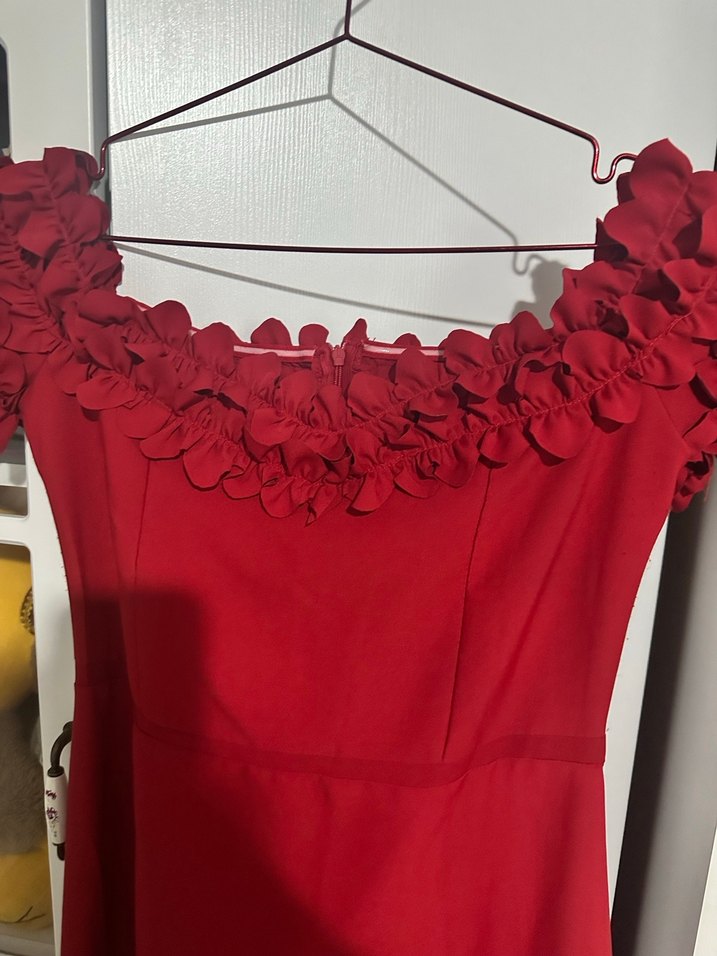 Kadın Bordo Uzun Abiye Elbise Fırfırlı - Görsel 4