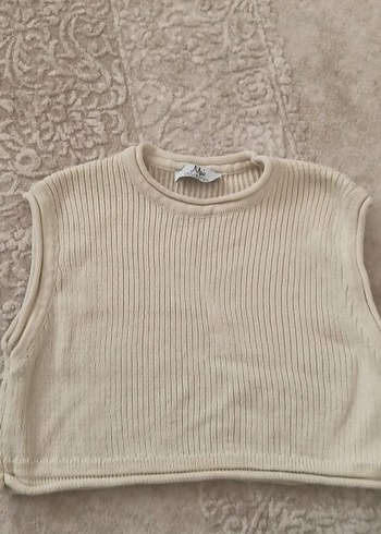 Bej Kız Çocuk Kolsuz Triko Süveter - Görsel 4