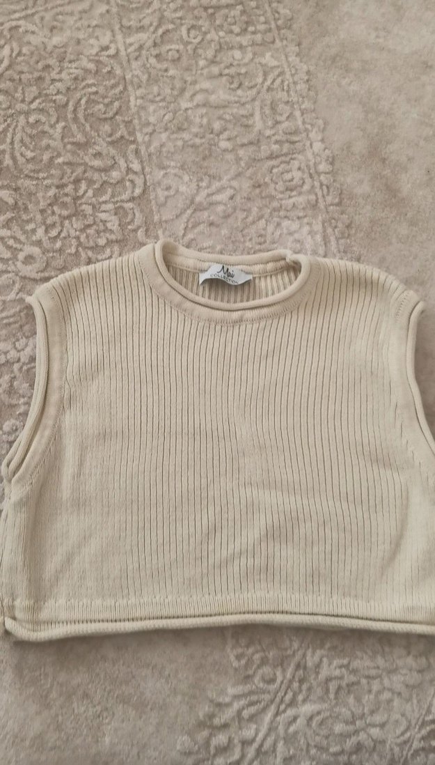 Bej Kız Çocuk Kolsuz Triko Süveter - Görsel 4