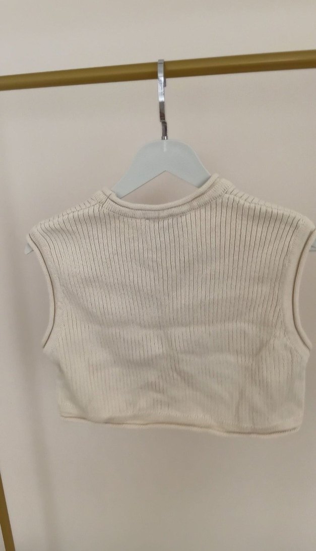 Bej Kız Çocuk Kolsuz Triko Süveter - Görsel 2