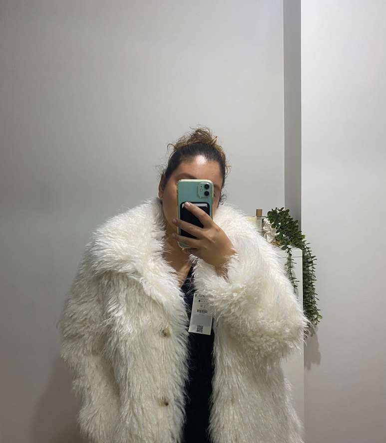 Beyaz Midi Kadın Suni Kürk Ceket BERSHKA - Görsel 5