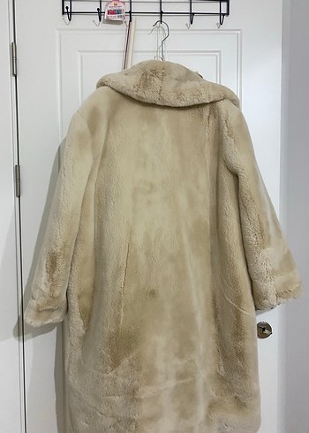 MANGO Bej Uzun Kadın Suni Kürk Kaban - Görsel 4