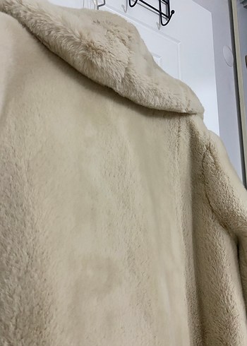 MANGO Bej Uzun Kadın Suni Kürk Kaban - Görsel 5