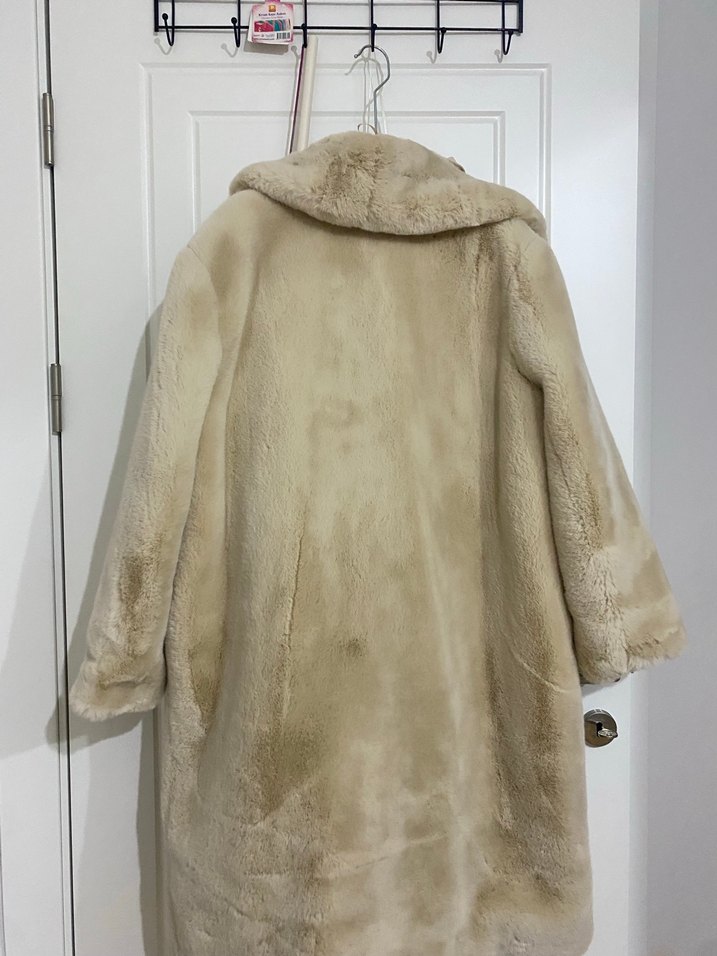 MANGO Bej Uzun Kadın Suni Kürk Kaban - Görsel 4