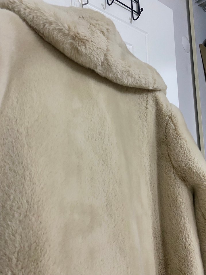 MANGO Bej Uzun Kadın Suni Kürk Kaban - Görsel 5