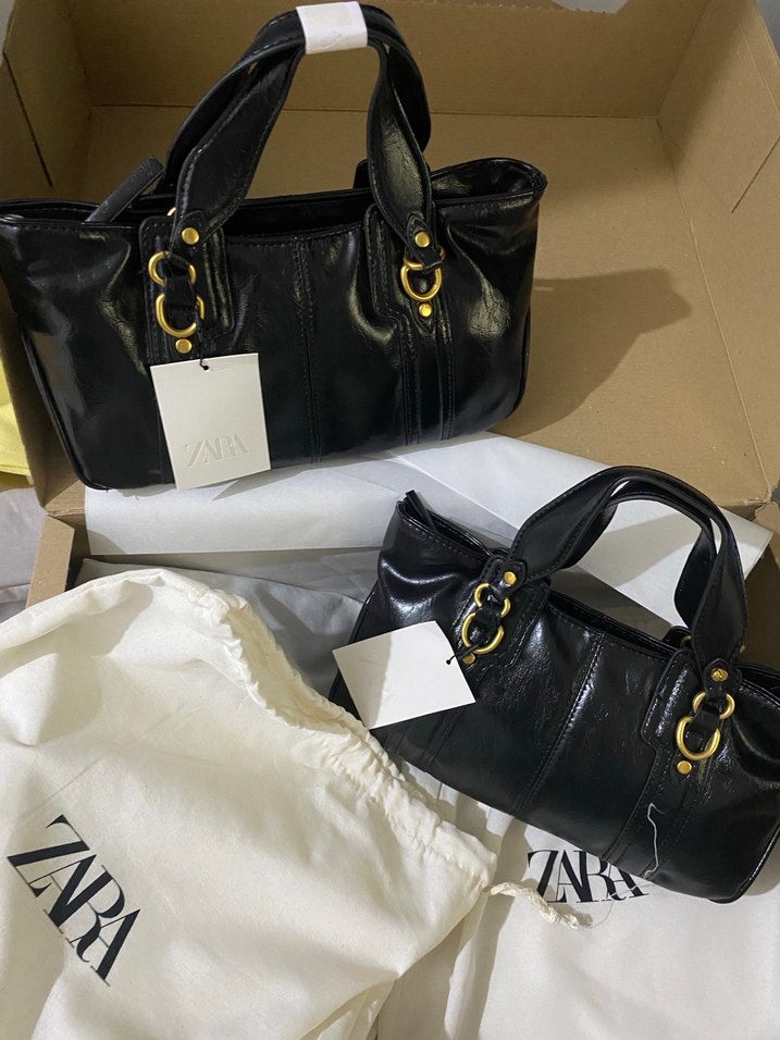 Zara Siyah Deri Metal Detaylı Kadın Çanta - Görsel 3