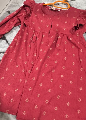 Kız Çocuk Koyu Kırmızı Bohem Uzun Kollu Elbise - Görsel 4