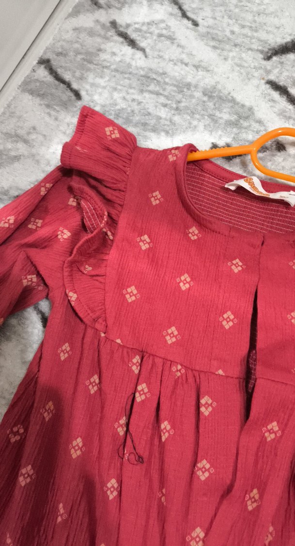 Kız Çocuk Koyu Kırmızı Bohem Uzun Kollu Elbise - Görsel 3