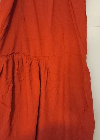 kiremit renkli Keten Uzun Salaş Askılı Elbise - Görsel 5