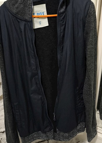 Gri kapşonlu Erkek Fermuarlı Ceket - Görsel 2