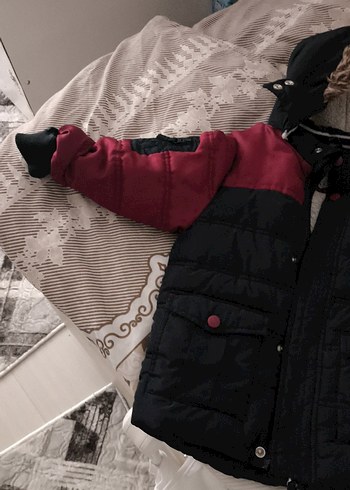 Bordo Siyah Erkek Çocuk Kürklü Mont - Görsel 2