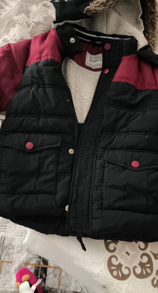 Bordo Siyah Erkek Çocuk Kürklü Mont - Görsel 5