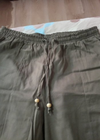 Kadın Keten Rahat Kesim Kahverengi Pantolon - Görsel 2