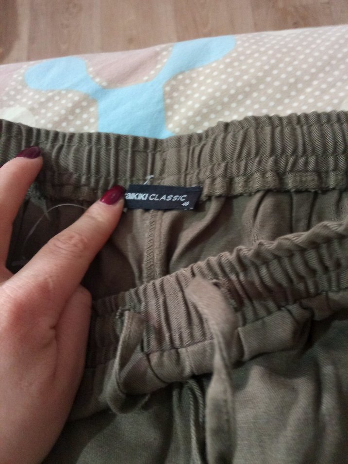 Kadın Keten Rahat Kesim Kahverengi Pantolon - Görsel 3