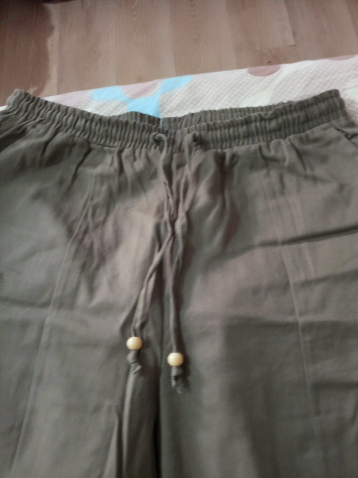 Kadın Keten Rahat Kesim Kahverengi Pantolon - Görsel 2