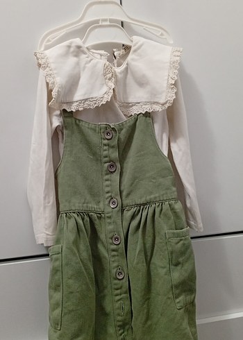 Düğmeli Keten Kız salopet takım(sıfır ayarında) - Görsel 4