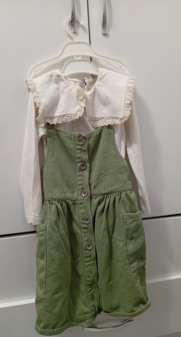 Düğmeli Keten Kız salopet takım(sıfır ayarında) - Görsel 4