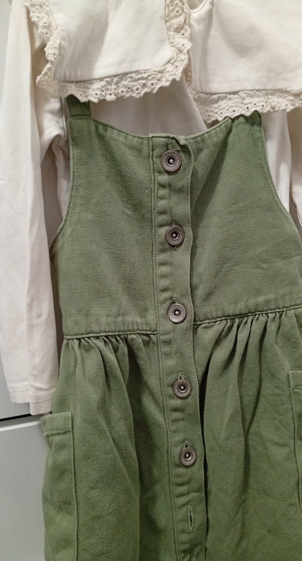 Düğmeli Keten Kız salopet takım(sıfır ayarında) - Görsel 3