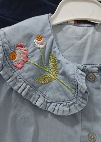 Nakışlı Yaka Detaylı Kız Denim Gömlek tayt takım - Görsel 2