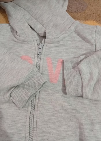 Kız Çocuk Gri Kapüşonlu Fermuarlı Sweatshirt - Görsel 3