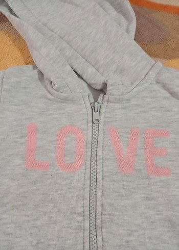 Kız Çocuk Gri Kapüşonlu Fermuarlı Sweatshirt - Görsel 2