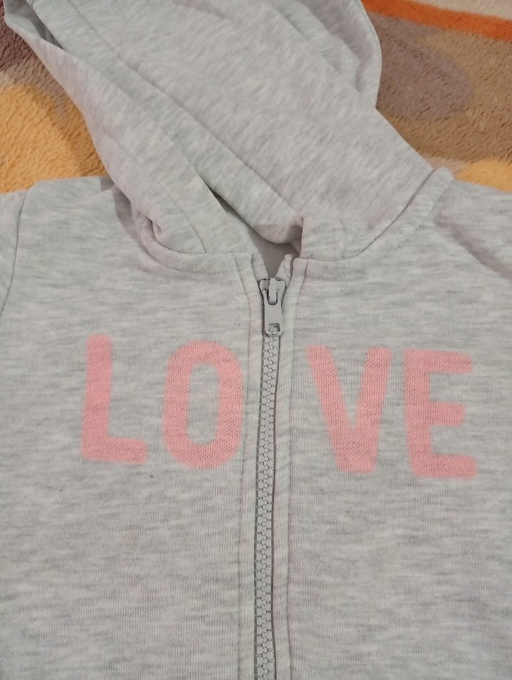 Kız Çocuk Gri Kapüşonlu Fermuarlı Sweatshirt - Görsel 2