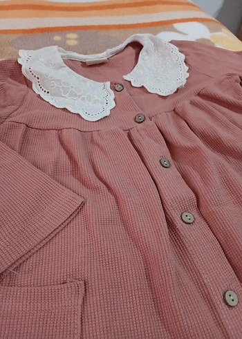 Düğmeli Pembe Kız çocuk elbise - Görsel 3