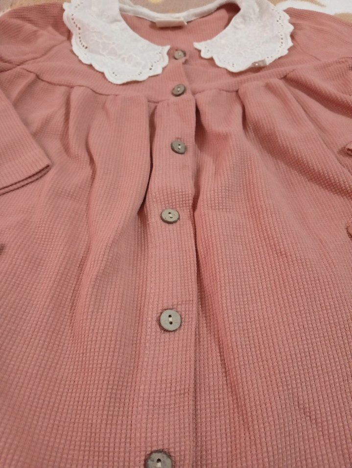 Düğmeli Pembe Kız çocuk elbise - Görsel 2