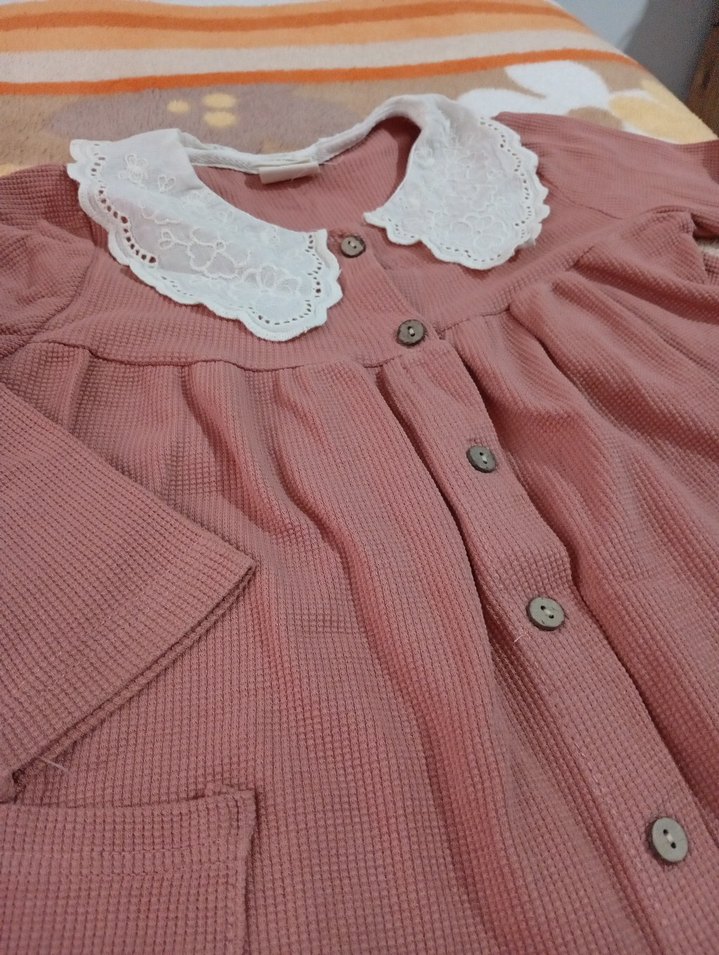 Düğmeli Pembe Kız çocuk elbise - Görsel 3