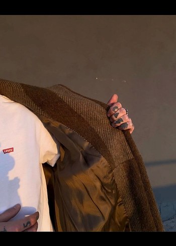 Erkek Kahverengi Uzun Yün Kaban - Görsel 5