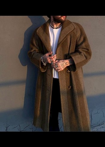 Erkek Kahverengi Uzun Yün Kaban - Görsel 2