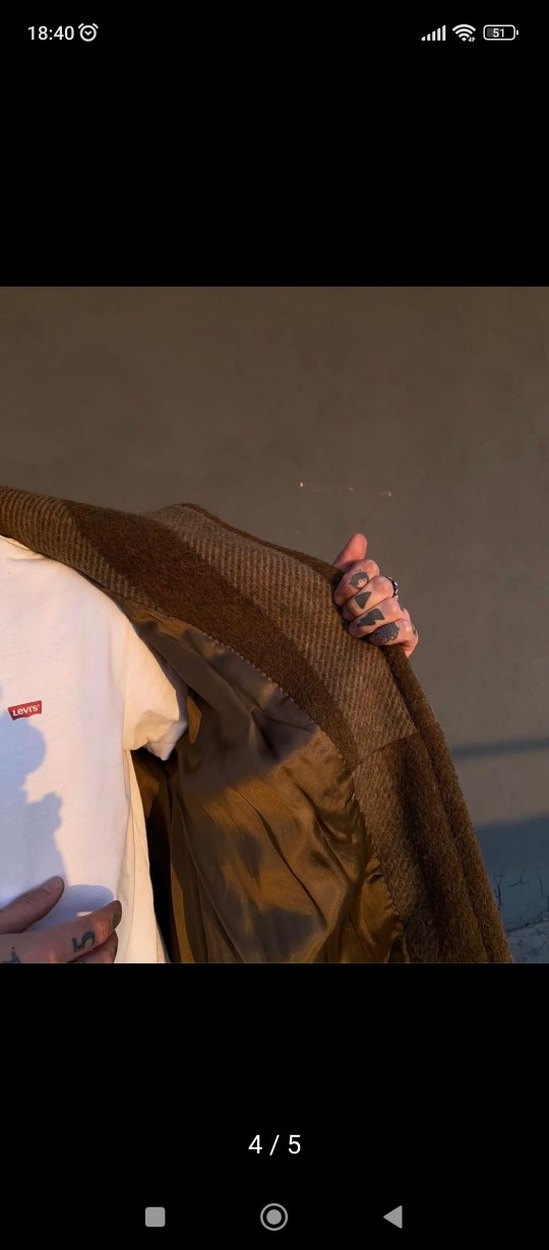 Erkek Kahverengi Uzun Yün Kaban - Görsel 5