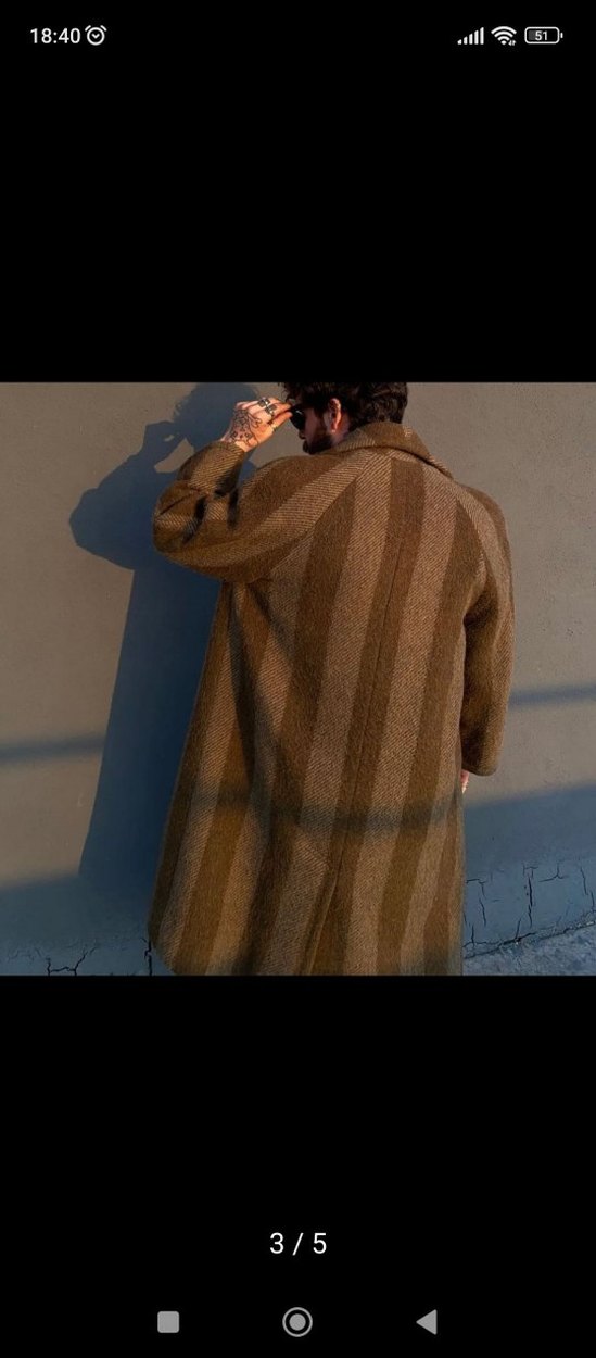 Erkek Kahverengi Uzun Yün Kaban - Görsel 4