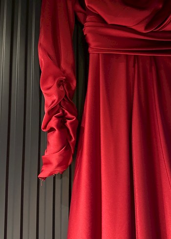 Bordo Drapeli Uzun Kollu Abiye Elbise - Görsel 2