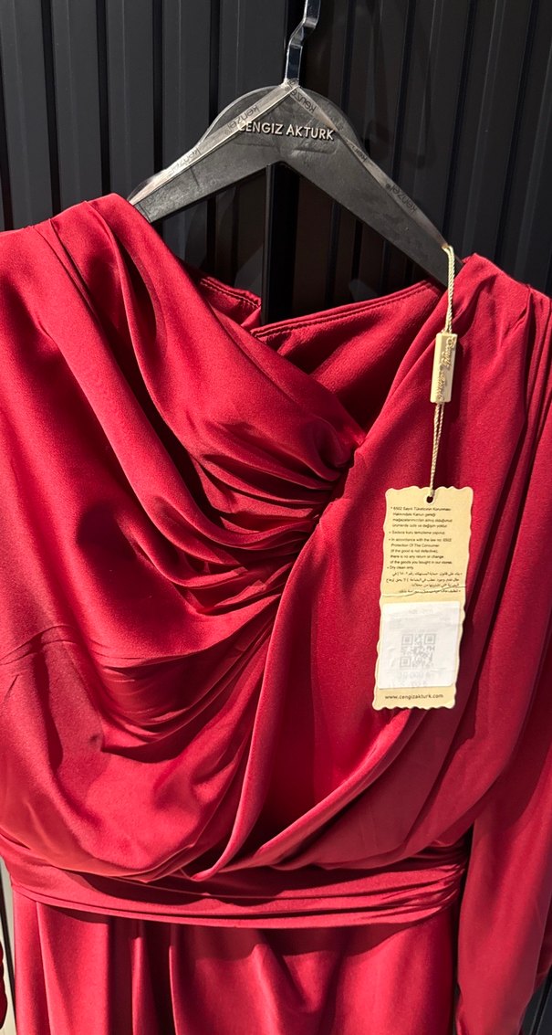 Bordo Drapeli Uzun Kollu Abiye Elbise - Görsel 4