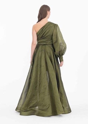 Drapeli Tek Omuzlu Uzun Abiye Elbise - Görsel 2