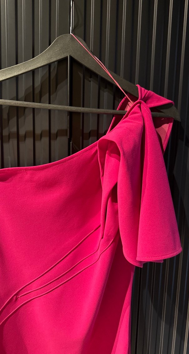 Pembe Uzun Drapeli V Yaka Abiye Elbise - Görsel 4